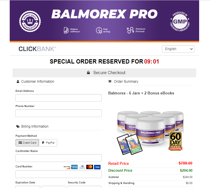 Balmorex Pro checkout page